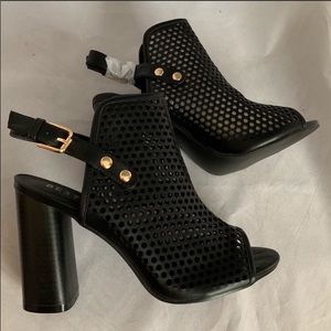 Beston NEW vegan leather, laser cut mule sandals
